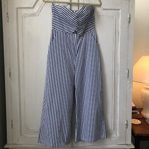 Blue and white Privy striped jumpsuit romper